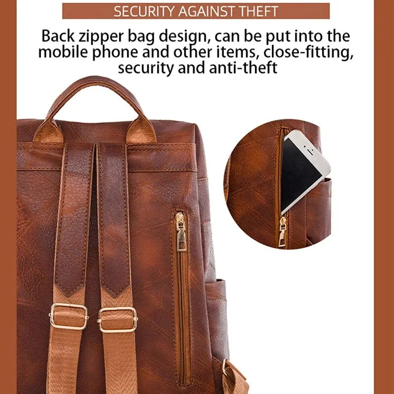 Vintage Women's Leather Backpack - Large Capacity, Daily Commute and Travel Bag, Perfect for Shopping