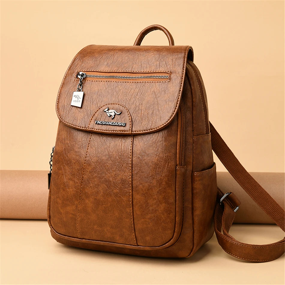 Women's Backpack 2022 - High-Quality Soft Leather, Large Capacity, Leisure Travel & School Bag for Teenage Girls - Black Mochila