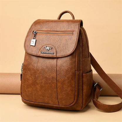 Women's Backpack 2022 - High-Quality Soft Leather, Large Capacity, Leisure Travel & School Bag for Teenage Girls - Black Mochila