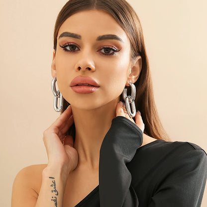 Vintage U-Shape Link Hoop Earrings – Geometric Punk Metal Jewelry for Women