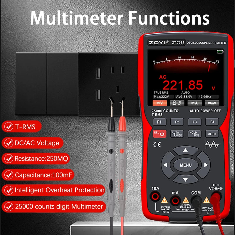 ZOYI 703S Handheld Oscilloscope Multimeter – Dual-Channel 3-in-1 Auto Repair Tool with Color Screen