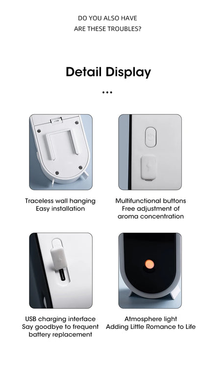 Automatic Fragrance Sprayer - USB Ambient Light, Wall-Mounted Aromatherapy Machine for Home & Commercial Use