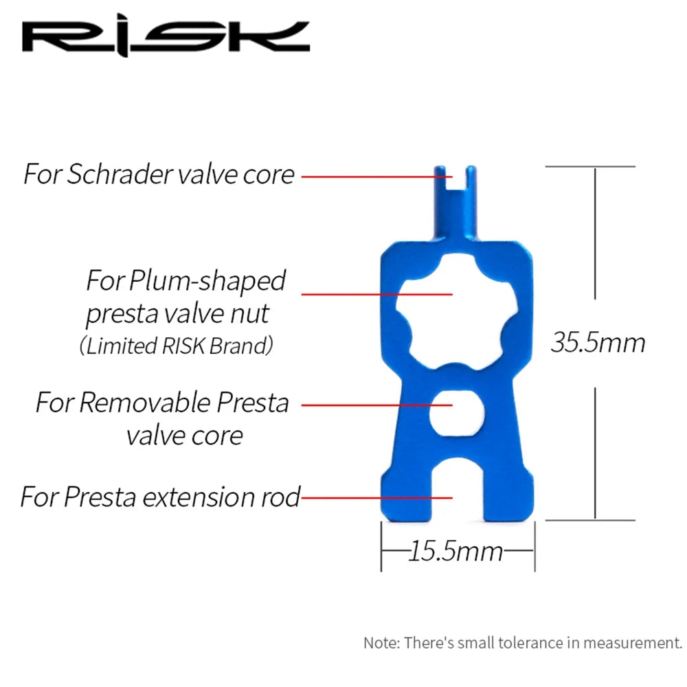 RISK 4-in-1 Bike Valve Core Wrench – Portable Road Bicycle Tool with 2 Presta Valve Caps for Installation & Removal