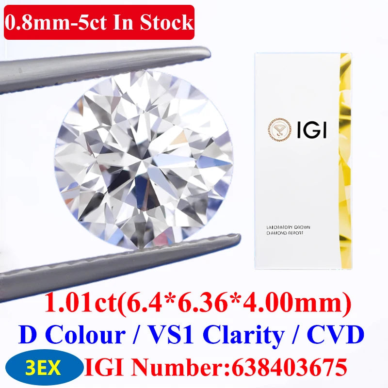 0.1–5CT Super White Lab-Grown Diamond Loose — IGI/GIA Certified, HPHT & CVD, DEFG VVS-SI, Diamond Tester Approved for Wedding Jewelry
