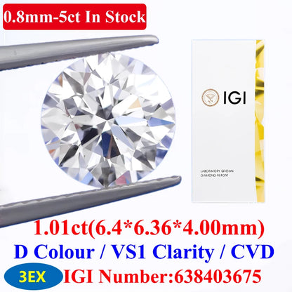 0.1–5CT Super White Lab-Grown Diamond Loose — IGI/GIA Certified, HPHT & CVD, DEFG VVS-SI, Diamond Tester Approved for Wedding Jewelry