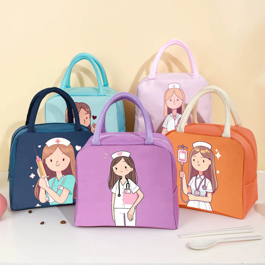 Cute Nurse Print Lunch Bag - Lightweight, Warm, Available in Multiple Colors - Ideal for Work and Outings