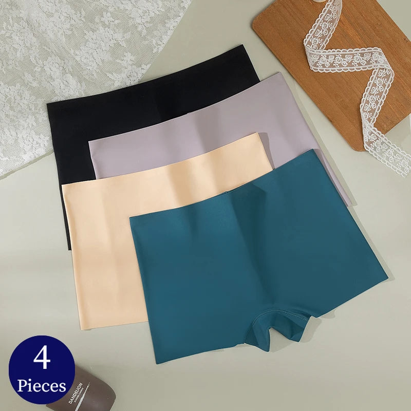 BZEL 4PCS Women's Seamless Panties – Breathable Silk Satin Boyshorts, Comfortable Sports Lingerie Underwear