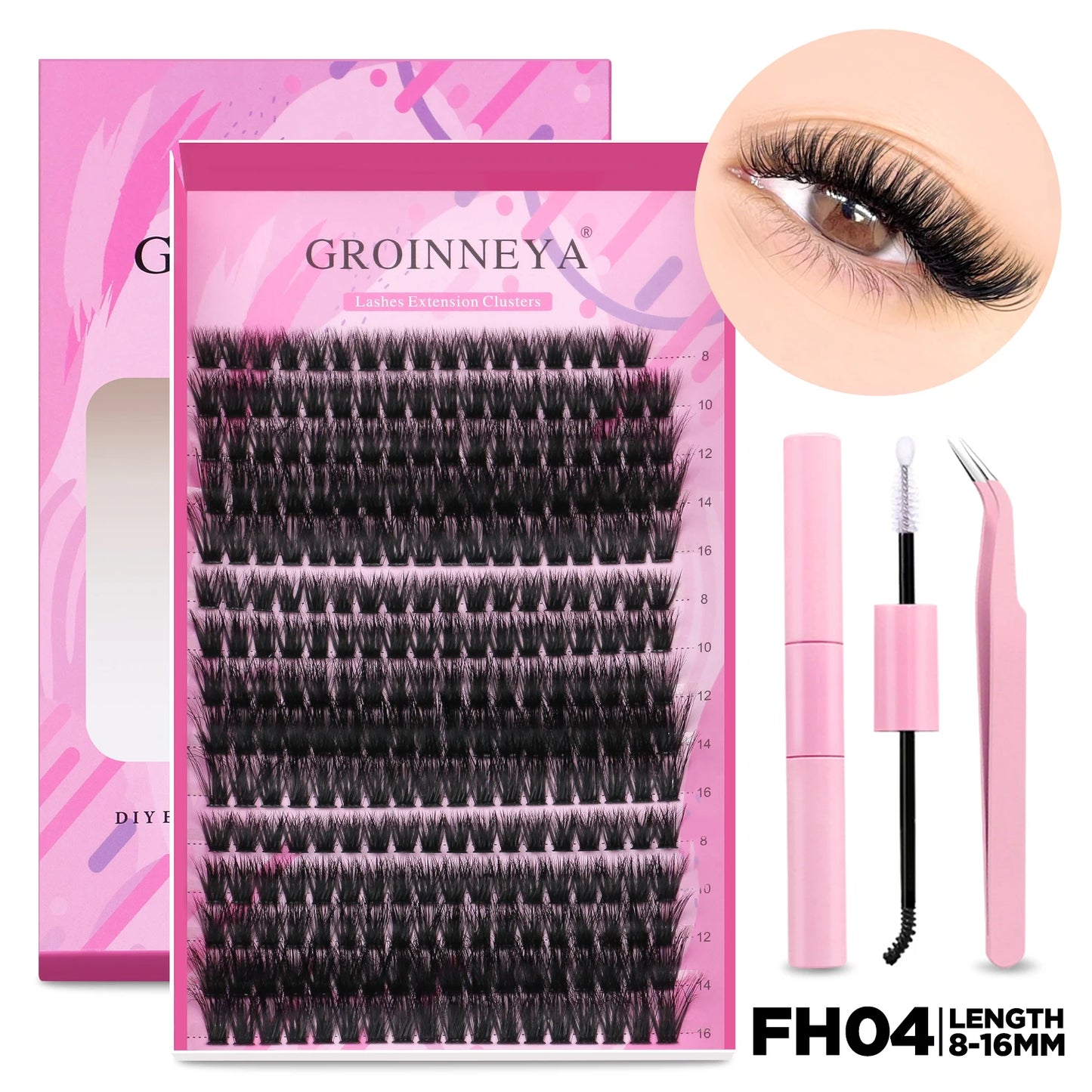 GROINNEYA DIY Lash Extension Kit – Individual & Cluster Lashes Full Set with Lash Bond and Seal for At-Home Use