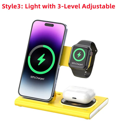 200W 3-in-1 Wireless Charging Stand – Foldable Fast Charging Dock for iPhone 16-8, Apple Watch & AirPods