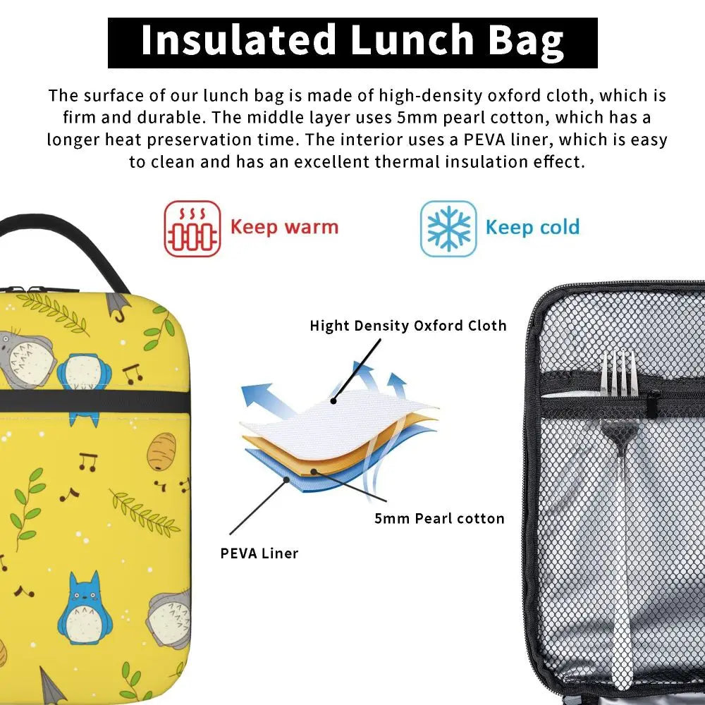 Totoro Miyazaki Anime Insulated Lunch Tote Bag – Portable Thermal Cooler for School & Office