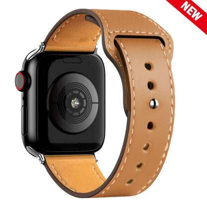 Leather Band for Apple Watch Ultra 2 – Compatible 49mm/45mm/44mm/41mm/40mm/38mm, Wrist Bracelet Strap for iWatch Series 3–9, SE, 4, 5, 6, 7, 8 & 9