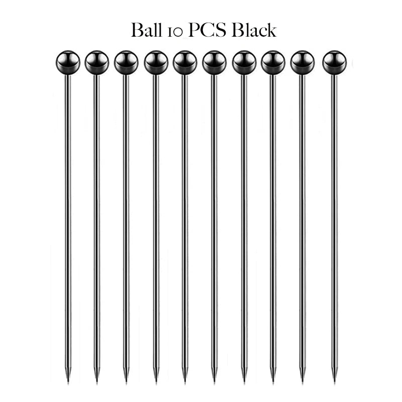 10PCS Stainless Steel Cocktail Picks - Fruit Sticks & Drink Stirring Sticks in Circle, Ball, and Hat Shapes
