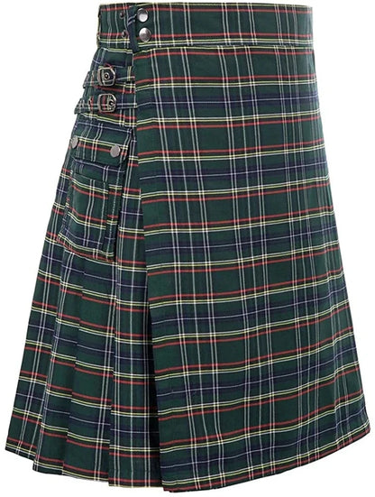 Men's Tartan Kilt Skirt – Traditional Highland Utility Kilt with Pockets, Gothic Punk Vintage Style