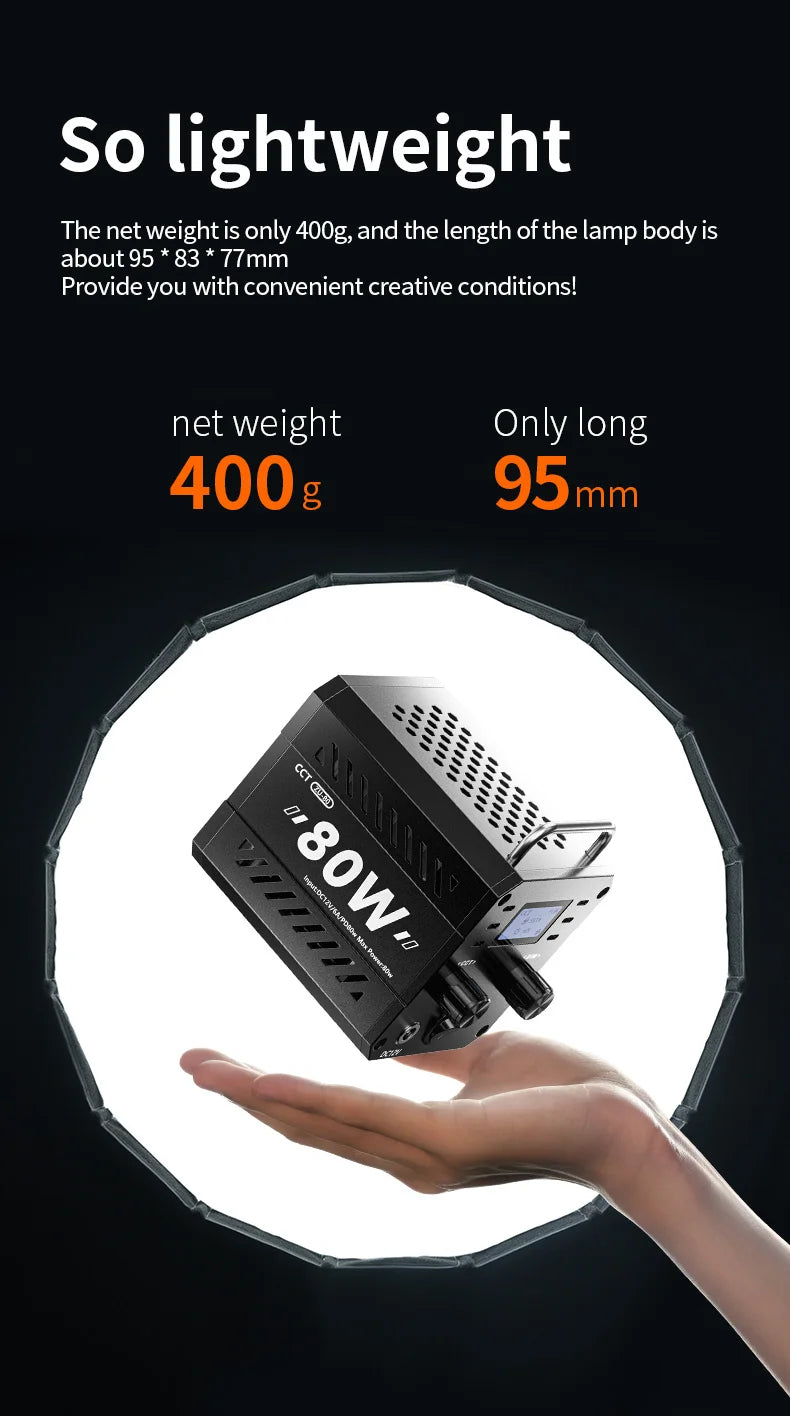 80W Dual Color Temperature COB Photography Light - Professional LED Video Light, Portable Handheld Fill Light with Mini Bowens