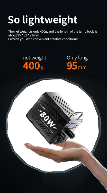 80W Dual Color Temperature COB Photography Light - Professional LED Video Light, Portable Handheld Fill Light with Mini Bowens