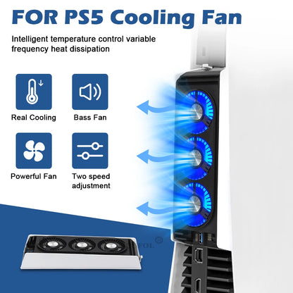 Upgraded PS5 Cooling Fan – Quiet USB 3.0 Hub with LED Light for Disc & Digital Edition Console Accessories