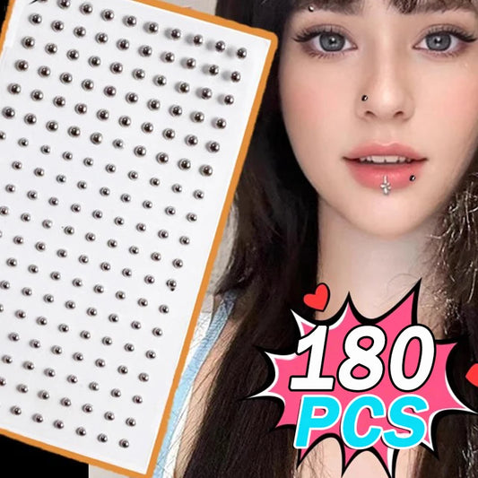 180pcs Fake Piercing Stickers - Non-Piercing Nose Lip Belly Eyebrow Jewelry Adhesive Body Accessories