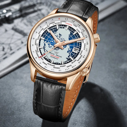 WM Welly Merck Automatic Mechanical Men’s Watch — High-Quality Sapphire, World Time, WM057 Luxury Timepiece