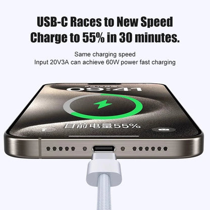 60W USB-C Fast Charging Cable for iPhone 15/16/17 Series – Braided Type-C to USB Data & Power Cable for Pro, Pro Max, Air & Plus Models