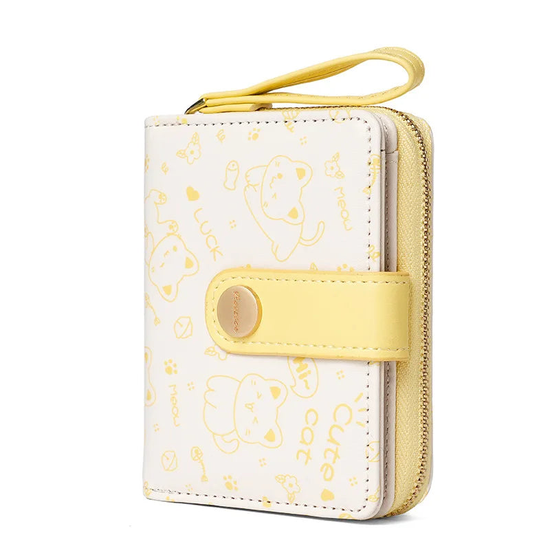Japanese Cute Cat Wallet for Girls – Short Zipper Wallet, ID & Bank Card Holder, Coin Purse & Key Storage for Women