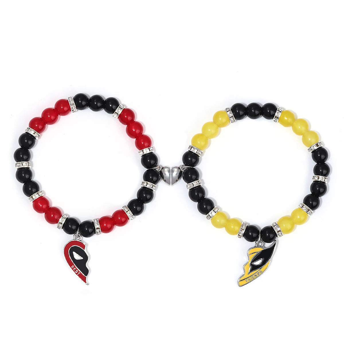 Best Friends Clown Mask Keychain & Bracelet Pendant Combo – Red & Yellow Love Jewelry for Friends