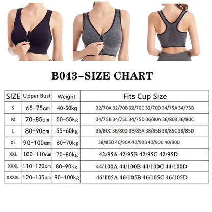 Women's Running Sports Bra – Front Zipper, Shockproof, Seamless & Breathable Bralette Without Underwire