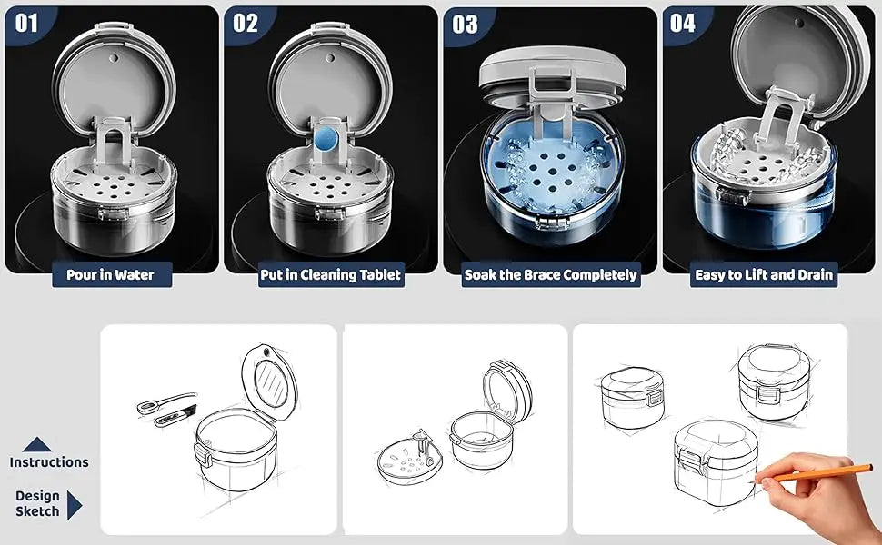 Clear Denture Case – Large Denture Bath Box with Strainer for Storage & Travel, Mouth Guard Cleaning Container
