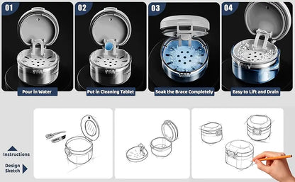 Clear Denture Case – Large Denture Bath Box with Strainer for Storage & Travel, Mouth Guard Cleaning Container