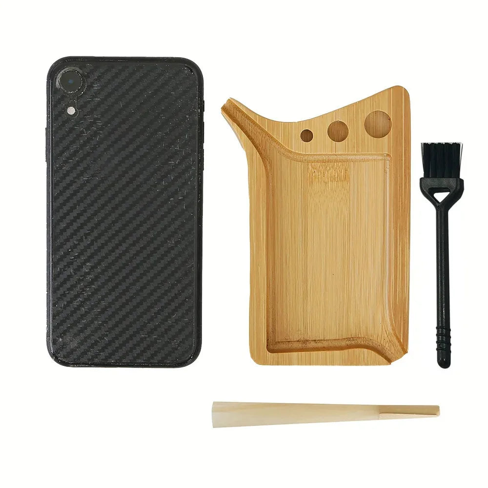 Bamboo Wood Herb & Tobacco Rolling Tray Set – Cleaning Brush, Pre-Roll Smoke Roller, Multipurpose Accessories