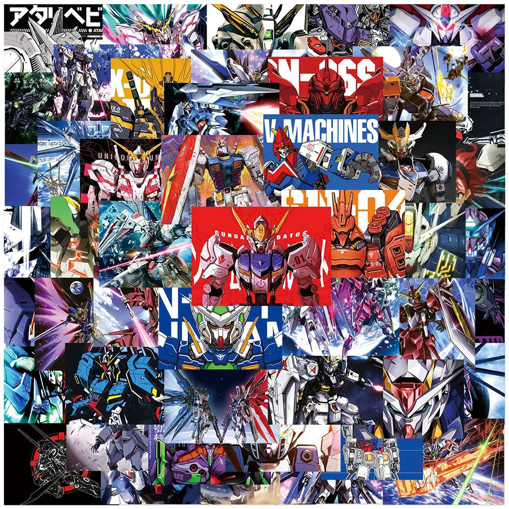 10/30/50PCS Gundam Anime Stickers - Waterproof Cartoon Decals for Cars, Motorcycles, Luggage, Guitars & DIY Crafts
