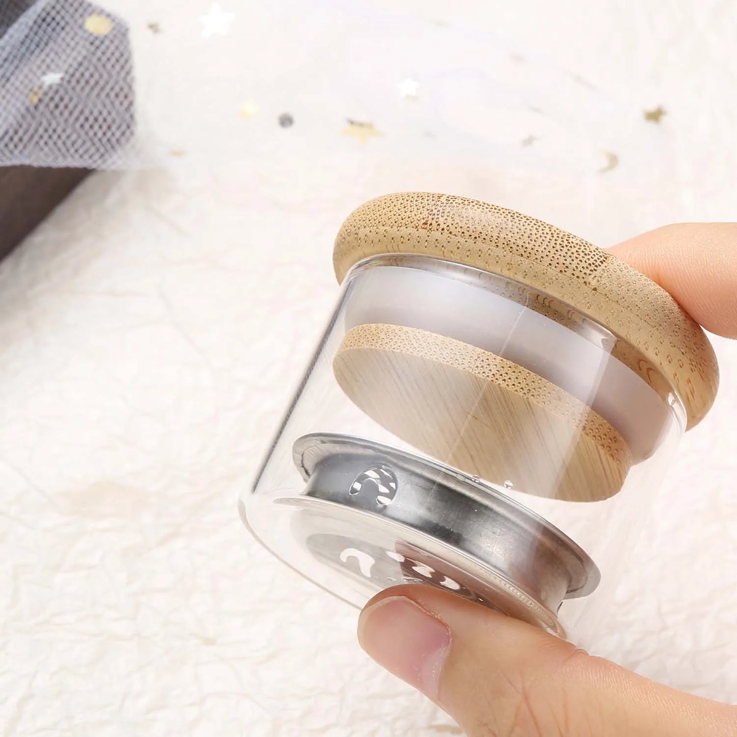 Nail Brush Cleaning Cup - Crystal Glass Cleaner Container with Stainless Steel Mesh Base for Nail Drill Bits and Brushes