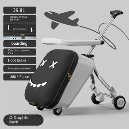 Children's Ride-On Luggage with Brake Wheels – Foldable Trolley Suitcase for Baby, Cabin Carry-On Travel Case