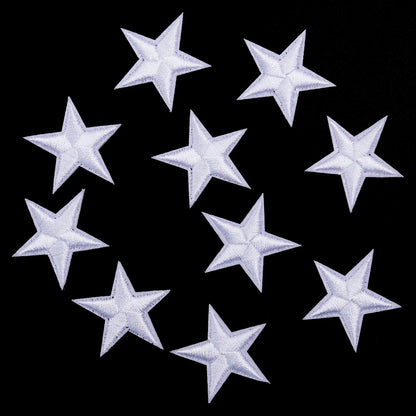 10pcs Mini Star Iron-On Embroidery Patches – Small Pentagram Appliques for DIY Clothing, Black White Gold Fashion Decoration