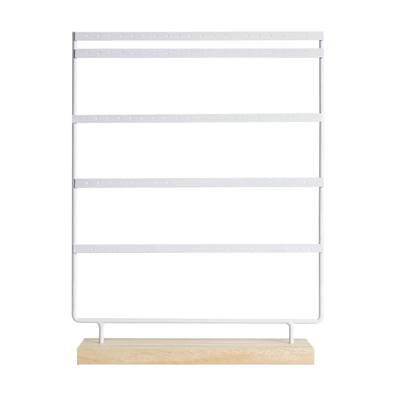 5-Tier Earring Display Stand - 100 Holes Metal Jewelry Organizer with Wooden Base Storage Rack