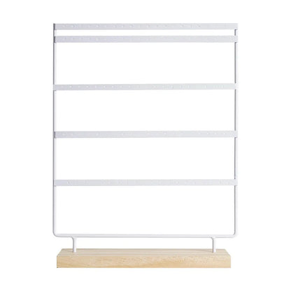 5-Tier Earring Display Stand - 100 Holes Metal Jewelry Organizer with Wooden Base Storage Rack
