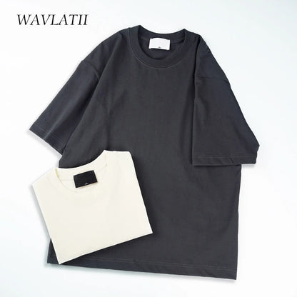 WAVLATII Oversized Summer T-Shirt – Unisex Korean Streetwear Solid Color Casual Tee for Men & Women, Basic Loose Fit Top