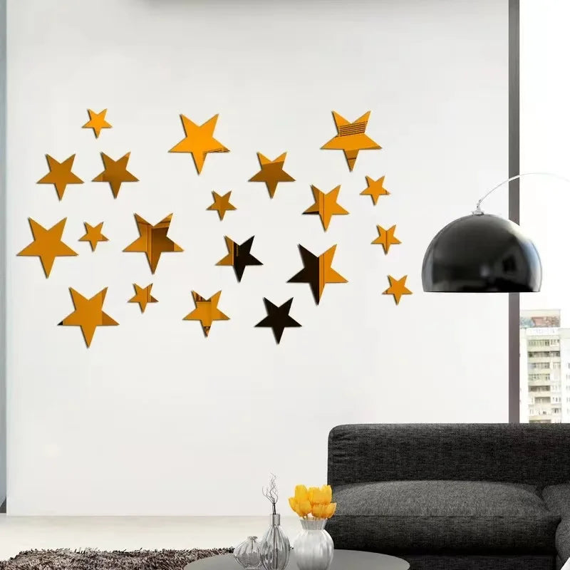 20pcs Acrylic Star Mirror Wall Stickers – Cartoon Starry Wall Decals for Kids Room, Home Decor & Cute Wall Art Murals