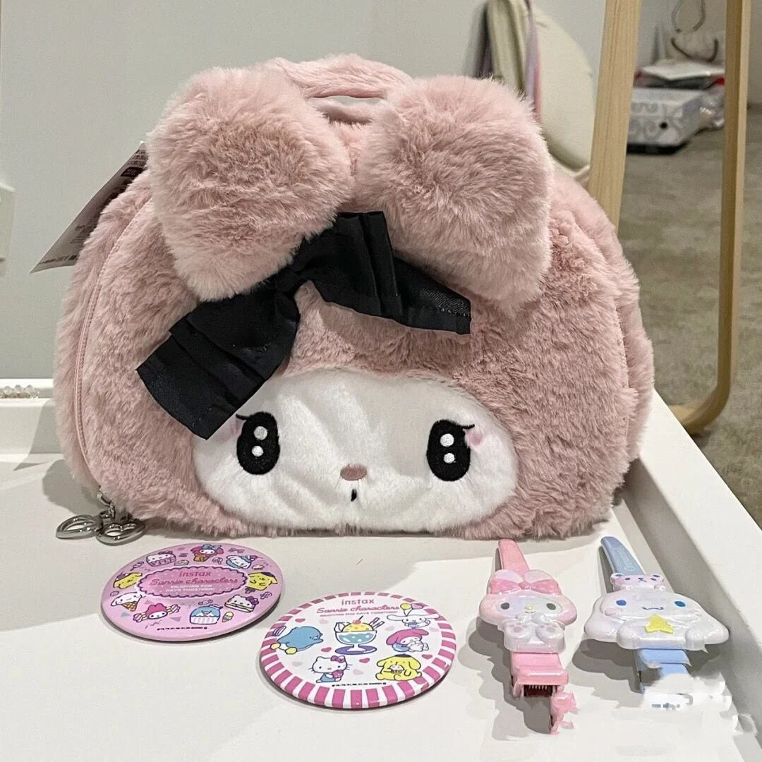 Kawaii Sanrio Plush Kuromi Melody Make-Up Cosmetic Bag - Cartoon Large Capacity Storage Handbag for Girls - Cute Gift Idea