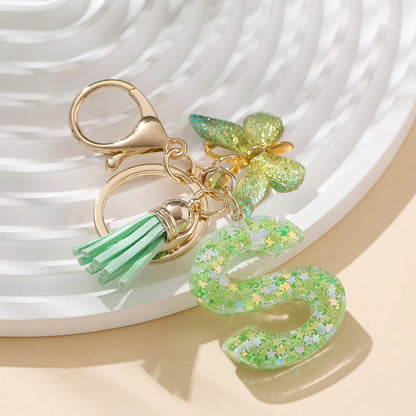 A-Z Initial Letter Resin Keychain - Green Butterfly Lobster Key Ring & DIY Charm