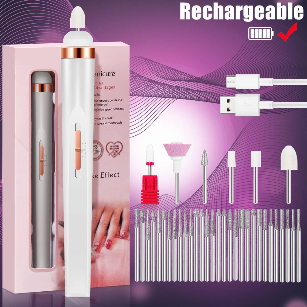 YIKOOLIN 5-in-1 Electric Nail Drill - USB Rechargeable Portable Manicure & Pedicure Kit