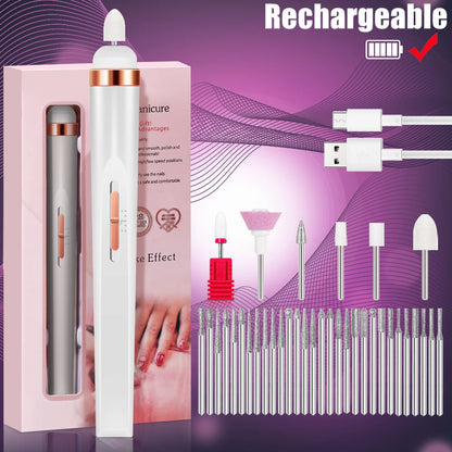 YIKOOLIN 5-in-1 Electric Nail Drill - USB Rechargeable Portable Manicure & Pedicure Kit