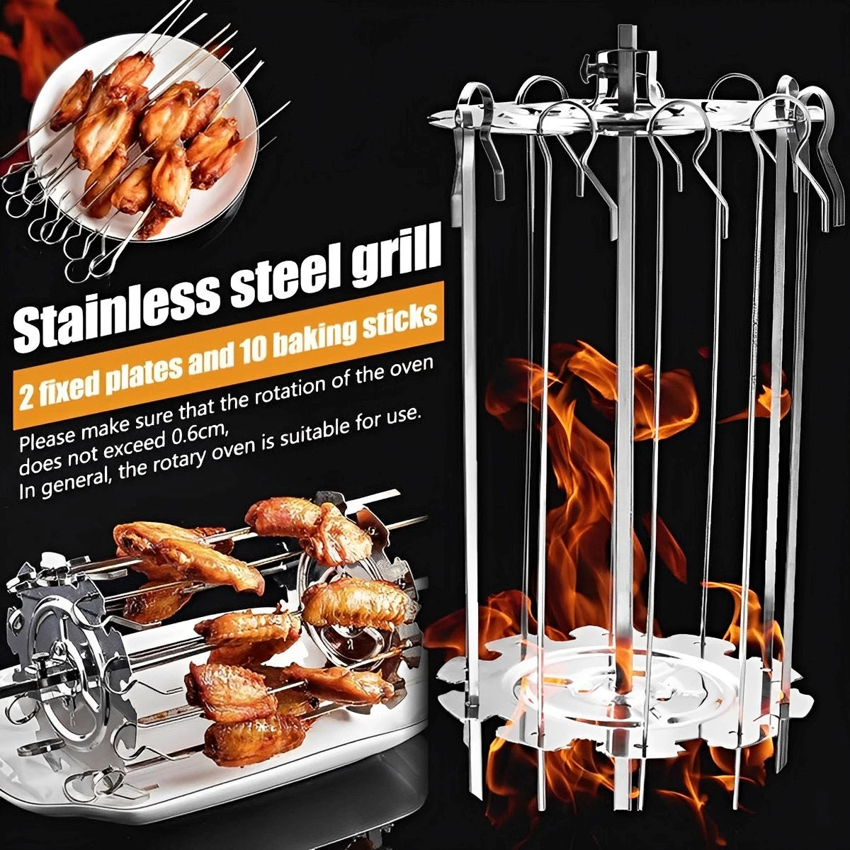 Stainless Steel Oven Grill Cage – Heat-Resistant Non-Stick BBQ Meat Skewer Rotisserie Kebab Maker