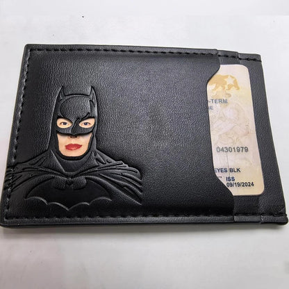 Leather Bat Wallet — Personalized Superhero Mask Card Holder, Bat ID Heroic Wallet Gift
