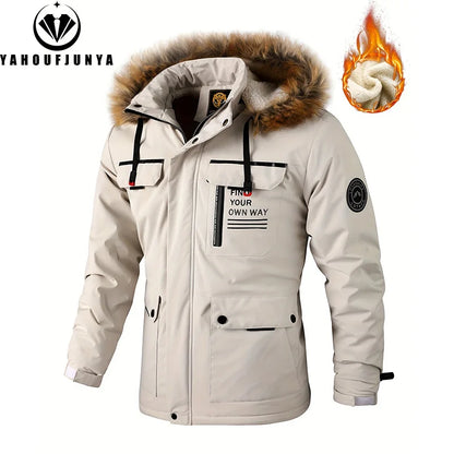Men's Winter Fleece Jacket - Warm Windproof Outdoor Coat with Removable Hood for Hiking & Casual Wear