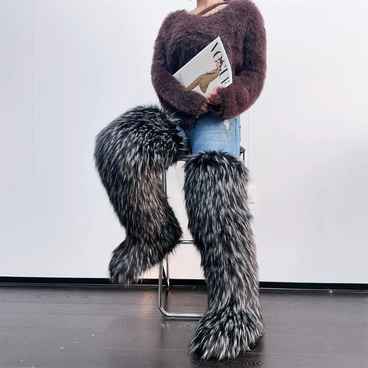 Women’s Faux Mongolian Fur Thigh High Boots - Winter Warm Plush Lined Fashion Boots for Cold Weather