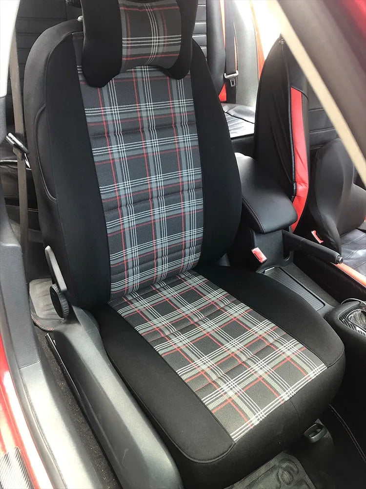 JDM Plaid Car Seat Cover Fabric - 1 × 1.5M Vintage Classic Interior Upholstery Cloth
