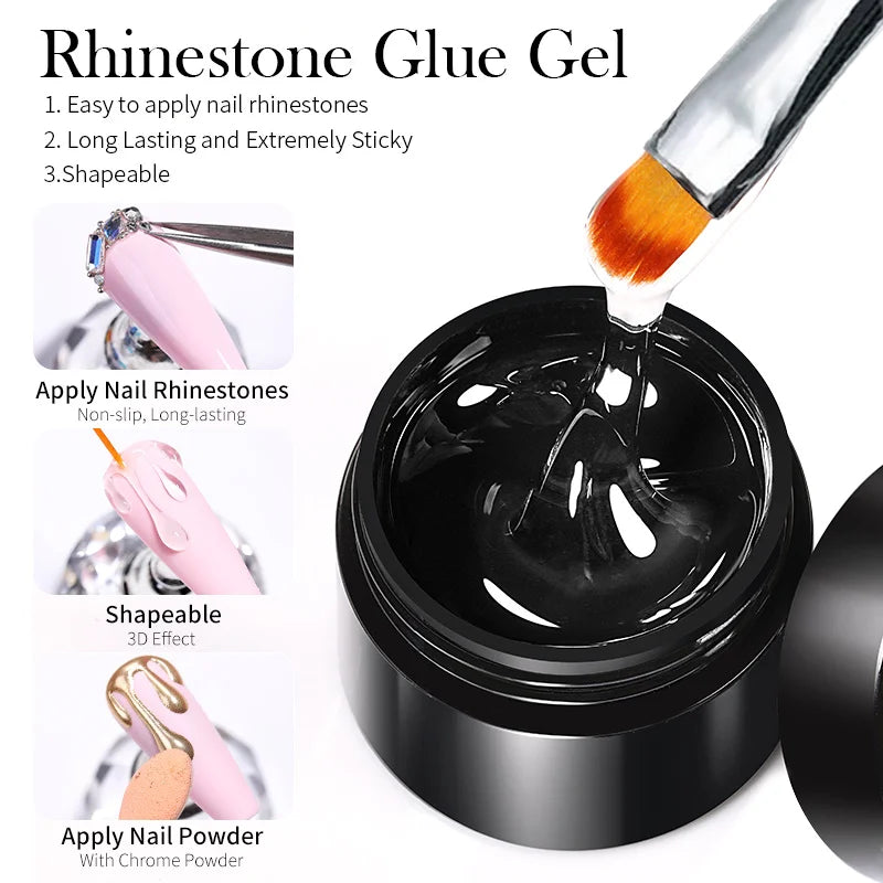 BORN PRETTY 5/10g Rhinestone Glue Nail Gel Set - Sticky Gel for 3D Jewelry Decorations, Rhinestone Manicure & Nail Polish