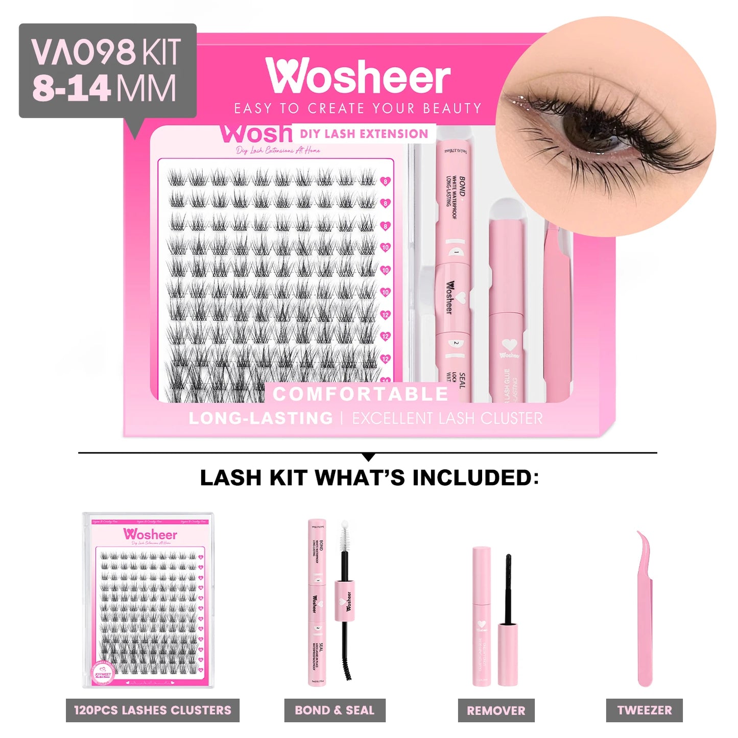 WOSHEER DIY Eyelash Cluster Kit – Faux Mink Lash Extensions with Bond, Seal & Remover for Natural Thick Individual Lashes