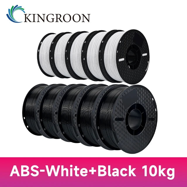 KINGROON 10KG PLA/ABS/PETG Filament 1.75mm – 10 Rolls Black, White, Gray for 3D Printing