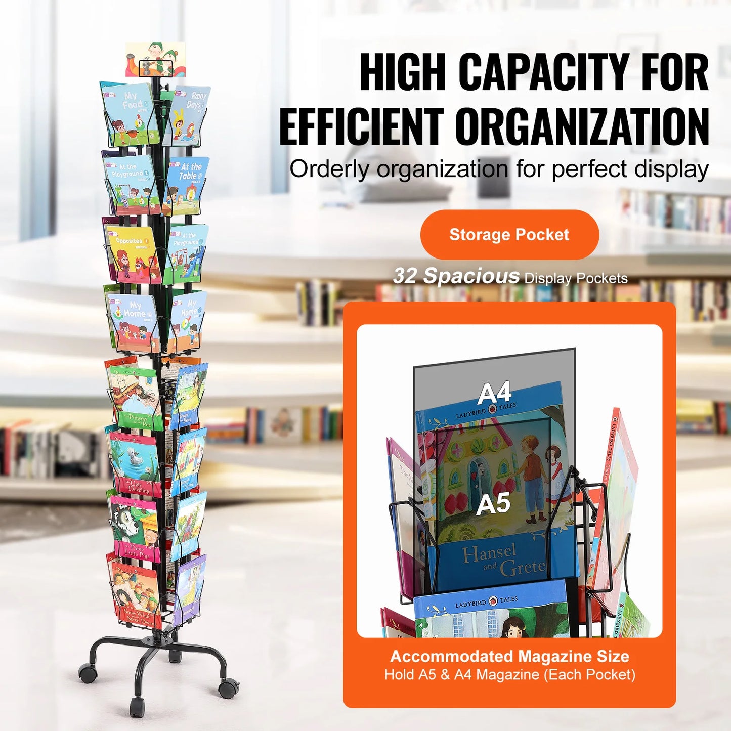 SucceBuy 32-Pocket Rotating Greeting Card & Brochure Display Rack – 360° Postcard Stand for Office, Shop & Exhibitions